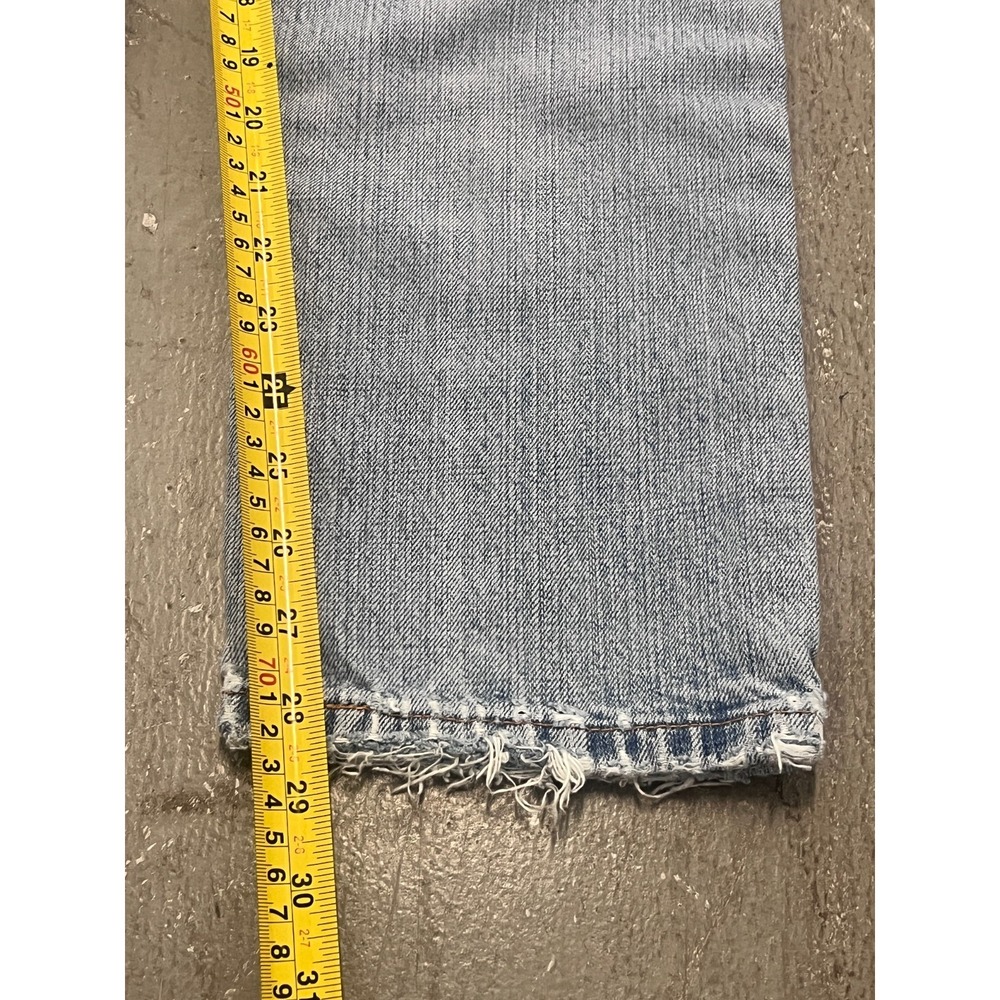 Levi's 501 Straight Jeans Mens 27W Blue Denim Light Wash Button Fly Distressed - Picture 8 of 8